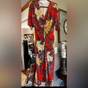 VENUS Red and Yellow Paisley Maxi Dress